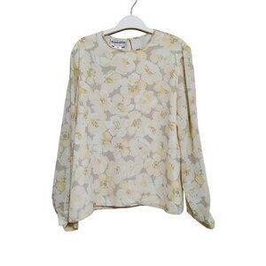 Pendleton Women's Yellow Gray Floral Blouse Size 14 Long Sleeve  Polyester